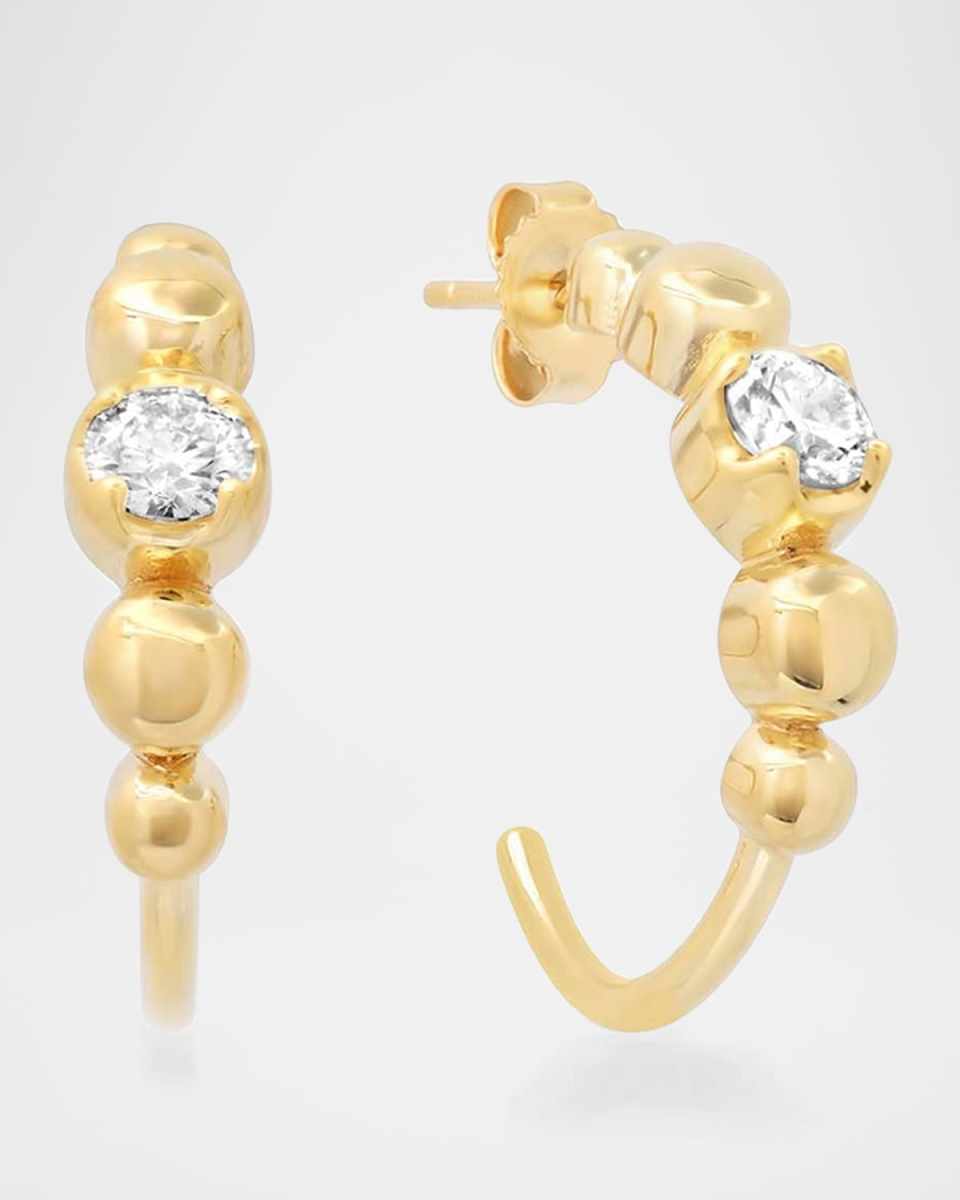 18K Yellow Gold Small Graduated Bezel and 1 Illusion Set Diamond Hoop Earrings